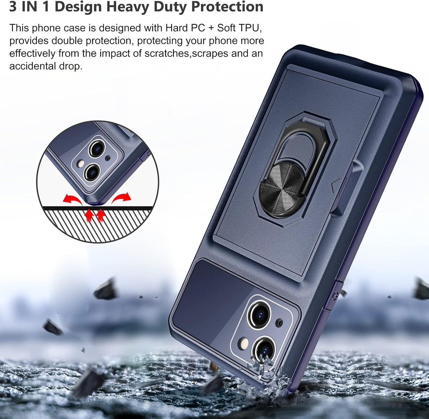Coolden for iPhone 14 Case Wallet Case with Card Holder Slot iPhone 14 Cases with Ring Kickstand Armor Military Grade Shockproof Case Heavy Duty Protective Case Cover for iPhone 14 Phone Case (Navy)