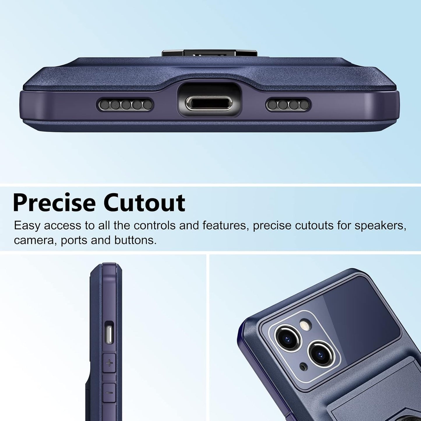 Coolden for iPhone 14 Case Wallet Case with Card Holder Slot iPhone 14 Cases with Ring Kickstand Armor Military Grade Shockproof Case Heavy Duty Protective Case Cover for iPhone 14 Phone Case (Navy)