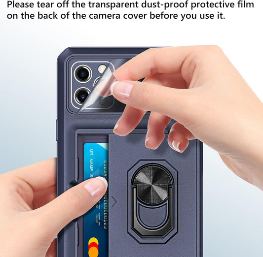 Coolden for iPhone 14 Pro Max Case Wallet Case with Card Holder Slot Ring Kickstand Armor Military Grade Shockproof Case Heavy Duty Protective Case Cover for iPhone 14 Pro Max Phone Case-Navy