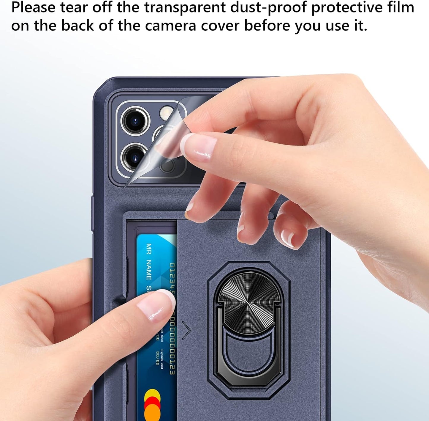 Coolden for iPhone 14 Pro Max Case Wallet Case with Card Holder Slot Ring Kickstand Armor Military Grade Shockproof Case Heavy Duty Protective Case Cover for iPhone 14 Pro Max Phone Case-Navy