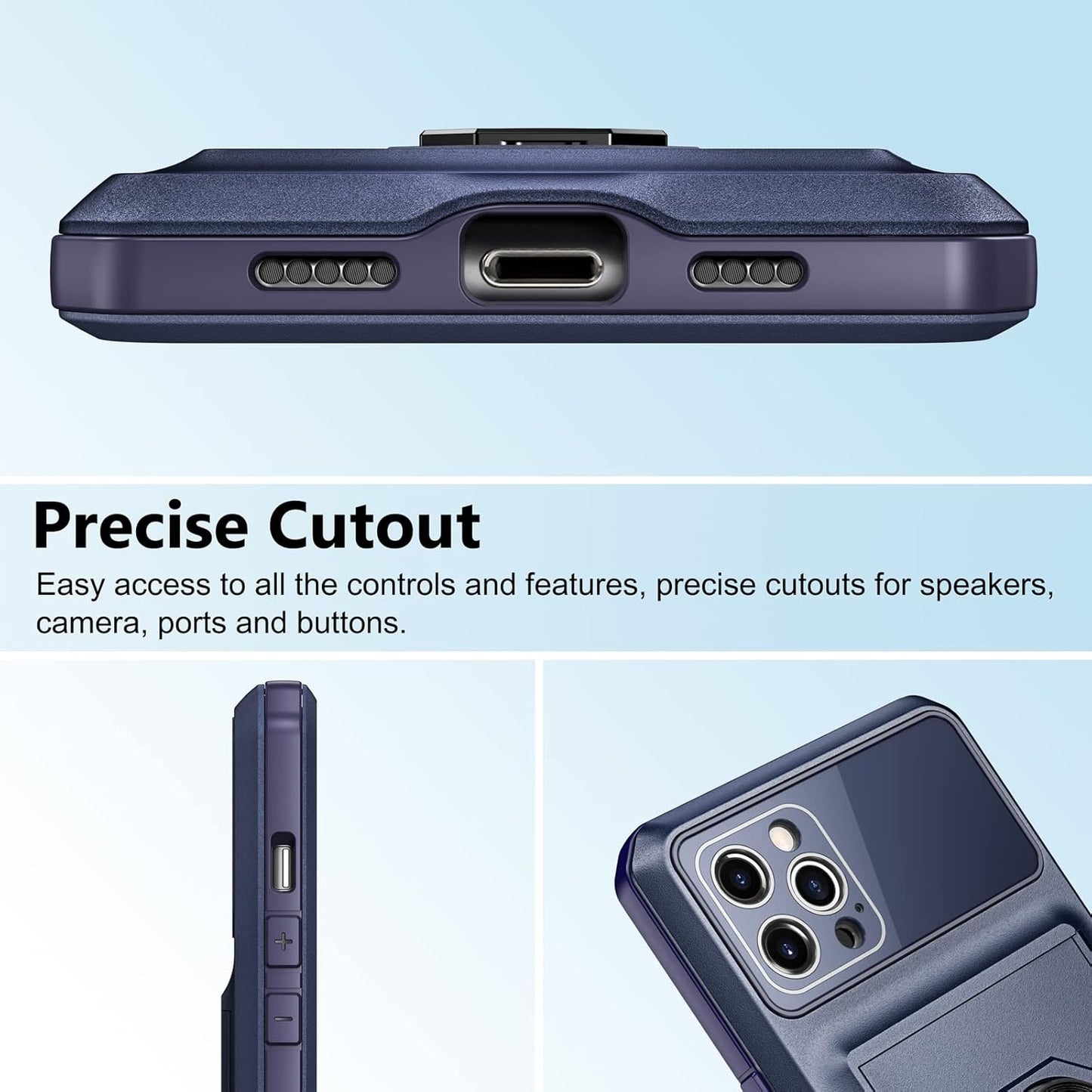 Coolden for iPhone 14 Pro Max Case Wallet Case with Card Holder Slot Ring Kickstand Armor Military Grade Shockproof Case Heavy Duty Protective Case Cover for iPhone 14 Pro Max Phone Case-Navy