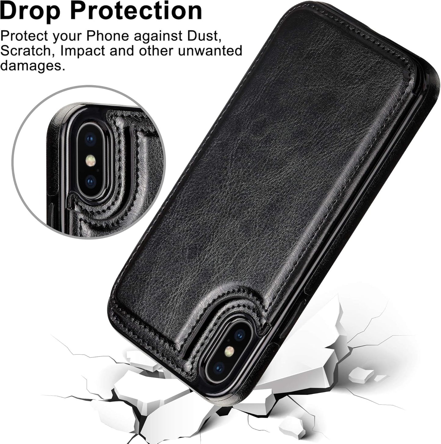 Coolden for iPhone XS Max Case Shockproof Case for iPhone XS Max Wallet Case Cover with Card Holder Slot Flip Folio Soft PU Leather Magnetic Closure Protective Case Cover for iPhone XS Max (Black)