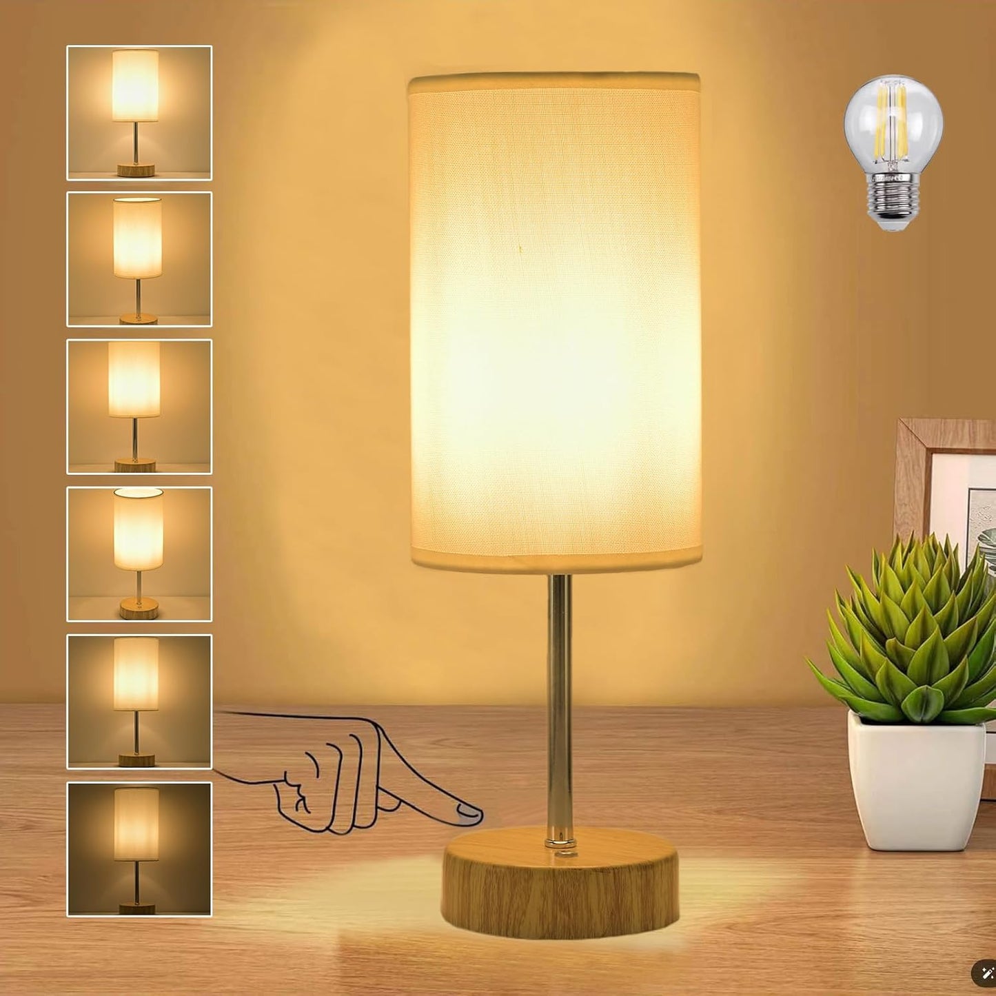 Cordless Table Lamp 5000mAh Rechargeable | Battery Operated Lamps with Brightness Memory, Stepless Dimmable, Portable Touch Control Bedside Lamp for Home/Bedroom/Indoor-Outdoor (Wood) [Energy Class A]