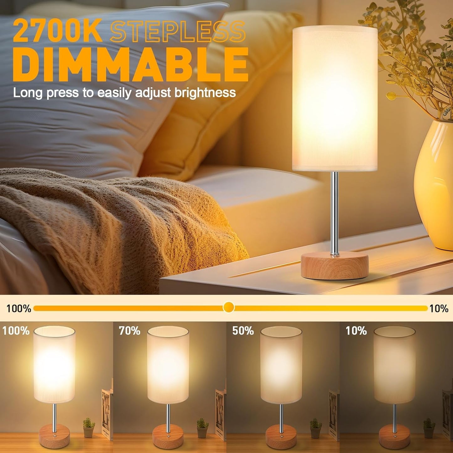 Cordless Table Lamp 5000mAh Rechargeable | Battery Operated Lamps with Brightness Memory, Stepless Dimmable, Portable Touch Control Bedside Lamp for Home/Bedroom/Indoor-Outdoor (Wood) [Energy Class A]
