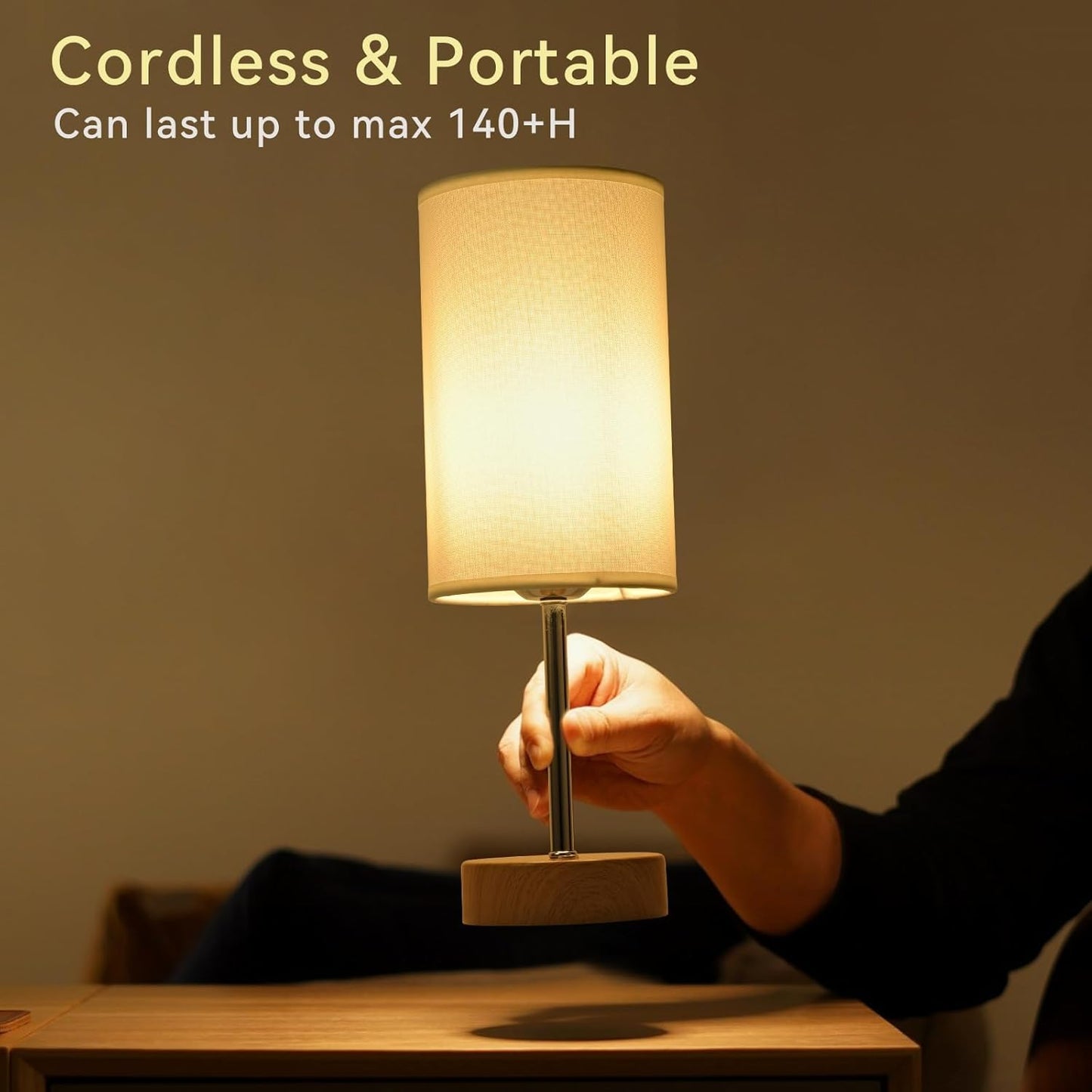 Cordless Table Lamp 5000mAh Rechargeable | Battery Operated Lamps with Brightness Memory, Stepless Dimmable, Portable Touch Control Bedside Lamp for Home/Bedroom/Indoor-Outdoor (Wood) [Energy Class A]