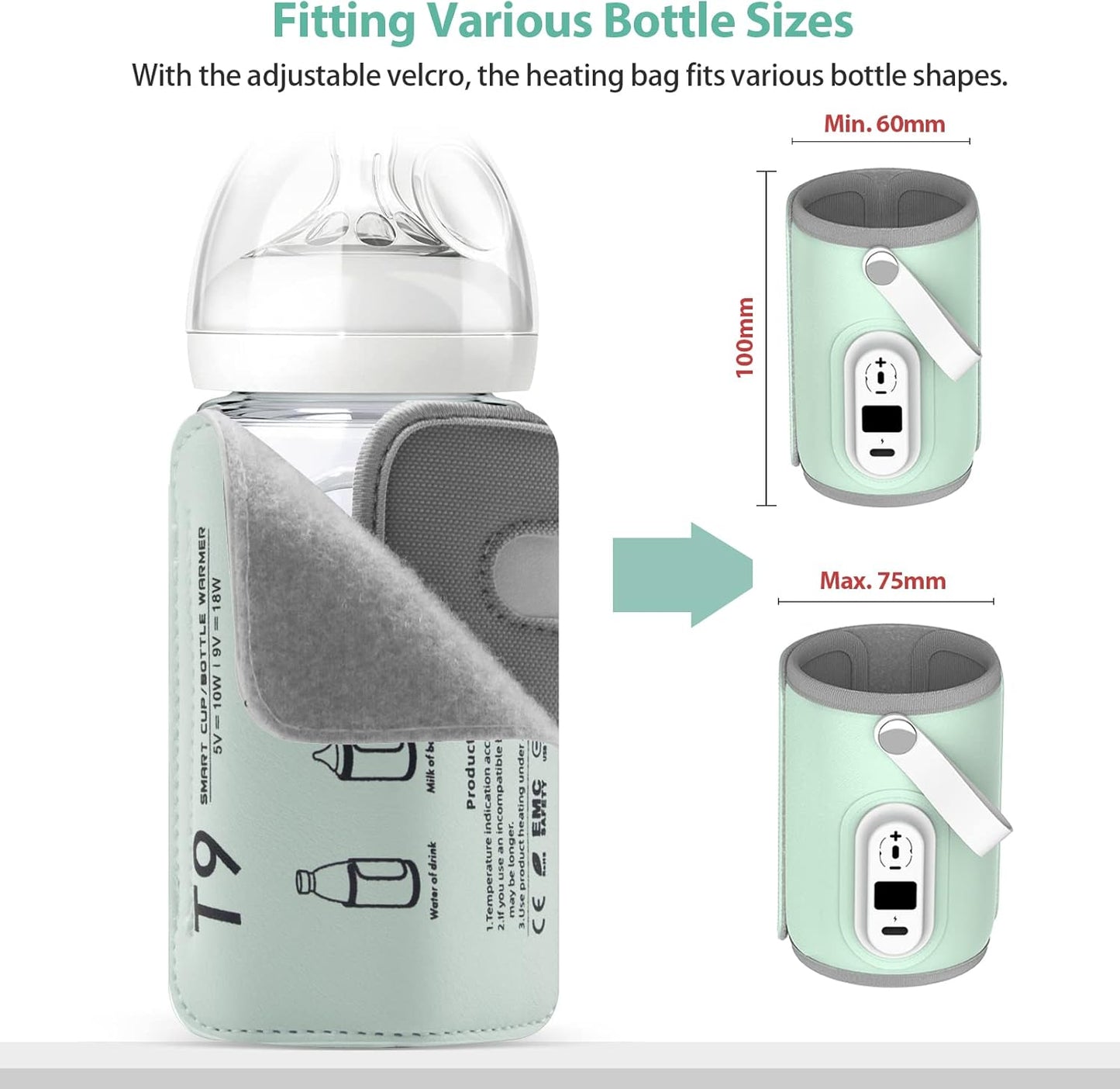 Cozytots Baby Bottle Warmer Bag USB Powered Heater Insulated Heating Bag Travel Cup Portable in Car Heaters Drink Warm Milk Thermostat Bag for Newborn