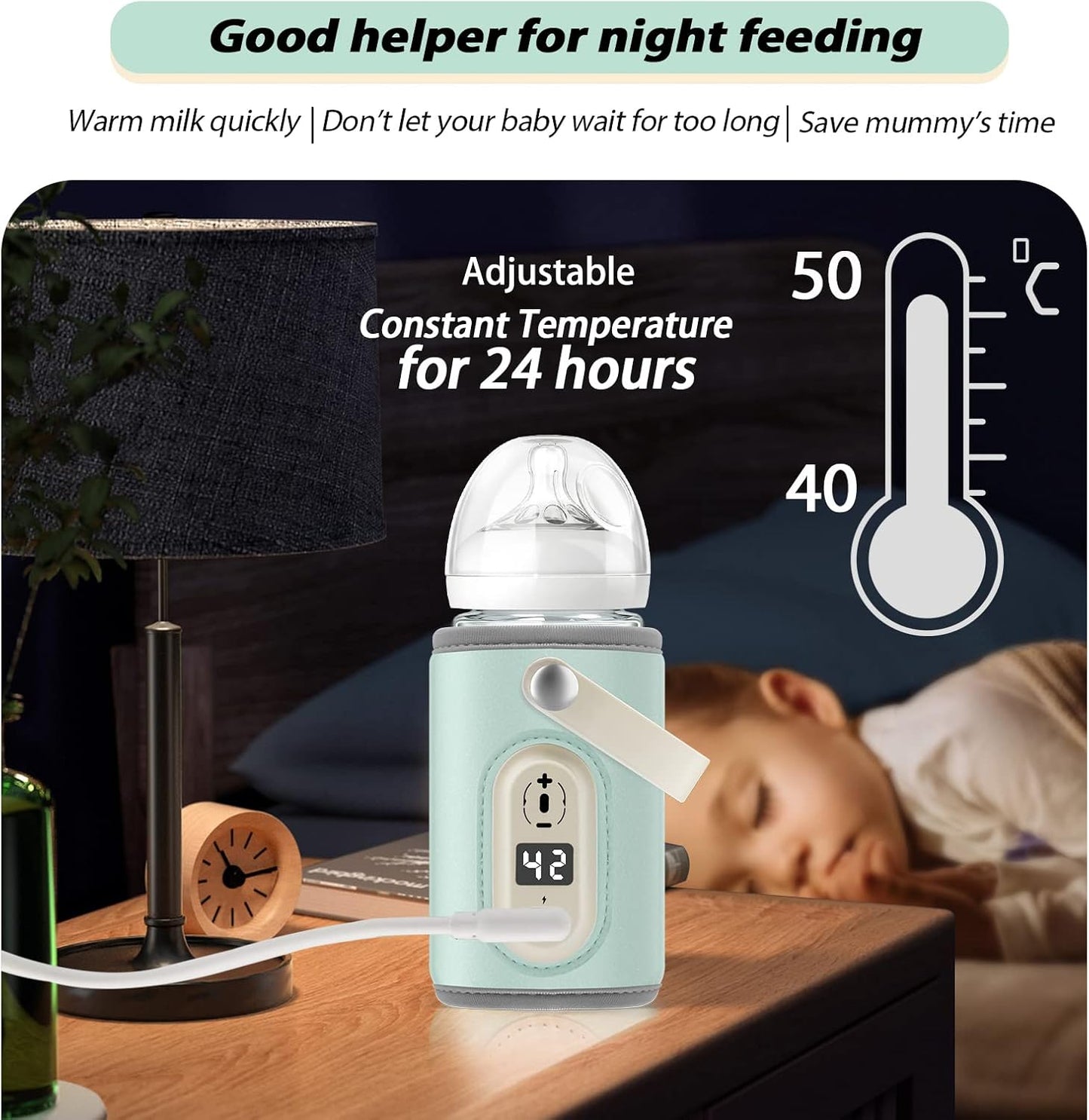 Cozytots Baby Bottle Warmer Bag USB Powered Heater Insulated Heating Bag Travel Cup Portable in Car Heaters Drink Warm Milk Thermostat Bag for Newborn