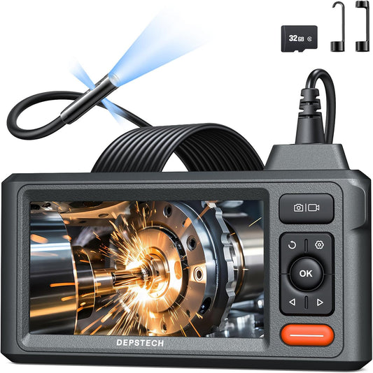 Triple Lens Inspection Camera, 5" Display HD Endoscope with Light, 5m Flexible Waterproof Snake Camera Cable, Industrial Borescope for Car, Wall, Drain Pipe, Plumbing, Home Inspection