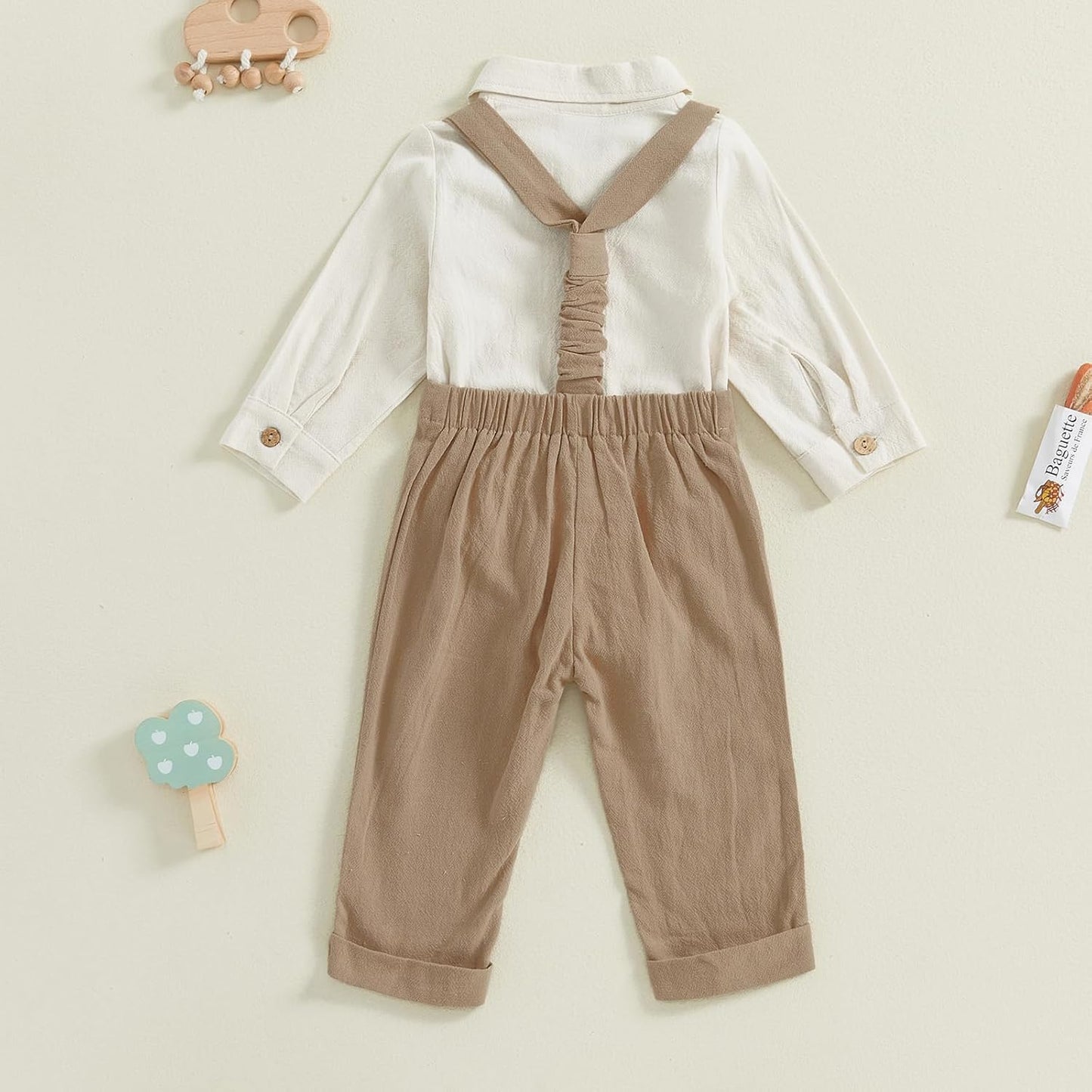 Baby Boy Gentleman Outfit Long Sleeve Lapel Neck Romper with Suspender Pants and Bow Tie Coming Home Pant Set