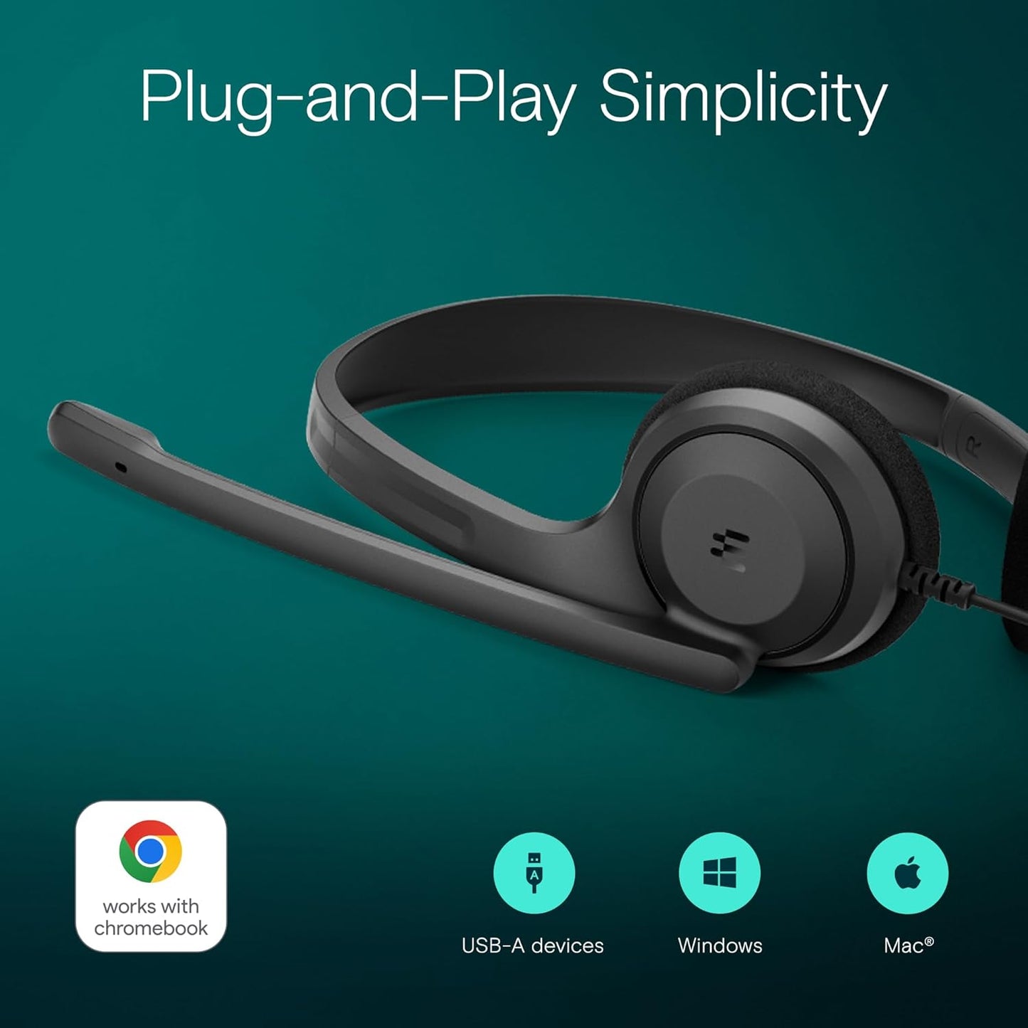 EPOS C1 USB A Wired Business Headset - Noise-Canceling Mic, Enhanced Audio Clarity, On-Ear Comfort, Chrome Certified, Plug-and-Play, Ideal for PC, Laptop, Office & Remote Work, Wired Headphones