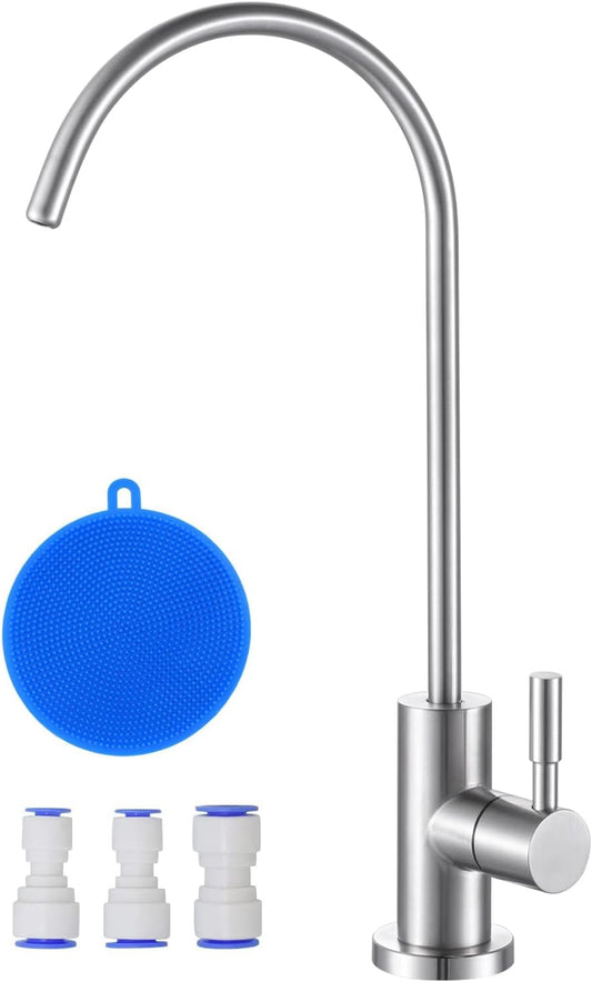 100% Lead-Free Kitchen Drinking Water Tap, Fits Most Reverse Osmosis and Water Filtration System for Kitchen Bar Sink in Non-Air Gap, SUS304 Stainless Steel Brushed Nickel Finish