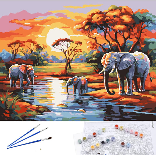 Rolled Up Canvas Paint by Numbers – 30x40cm | 20 Colours, 2 Brushes – Ideal Art Set for Kids & Adults, Beginners & Artists (Elephant)