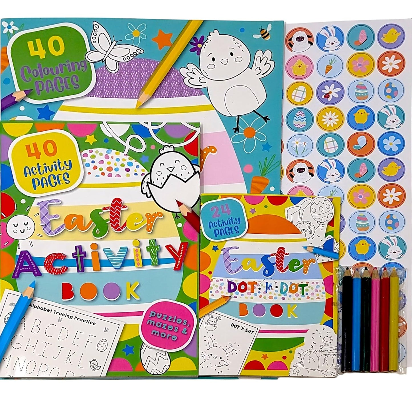 Easter Activity Pack With Books for Kids – Colouring, Dot-to-Dot, Puzzles, Stickers & Coloured Pencils | FSC Certified | Non-Chocolate Easter Gift for Boys & Girls (Ages 3-10)