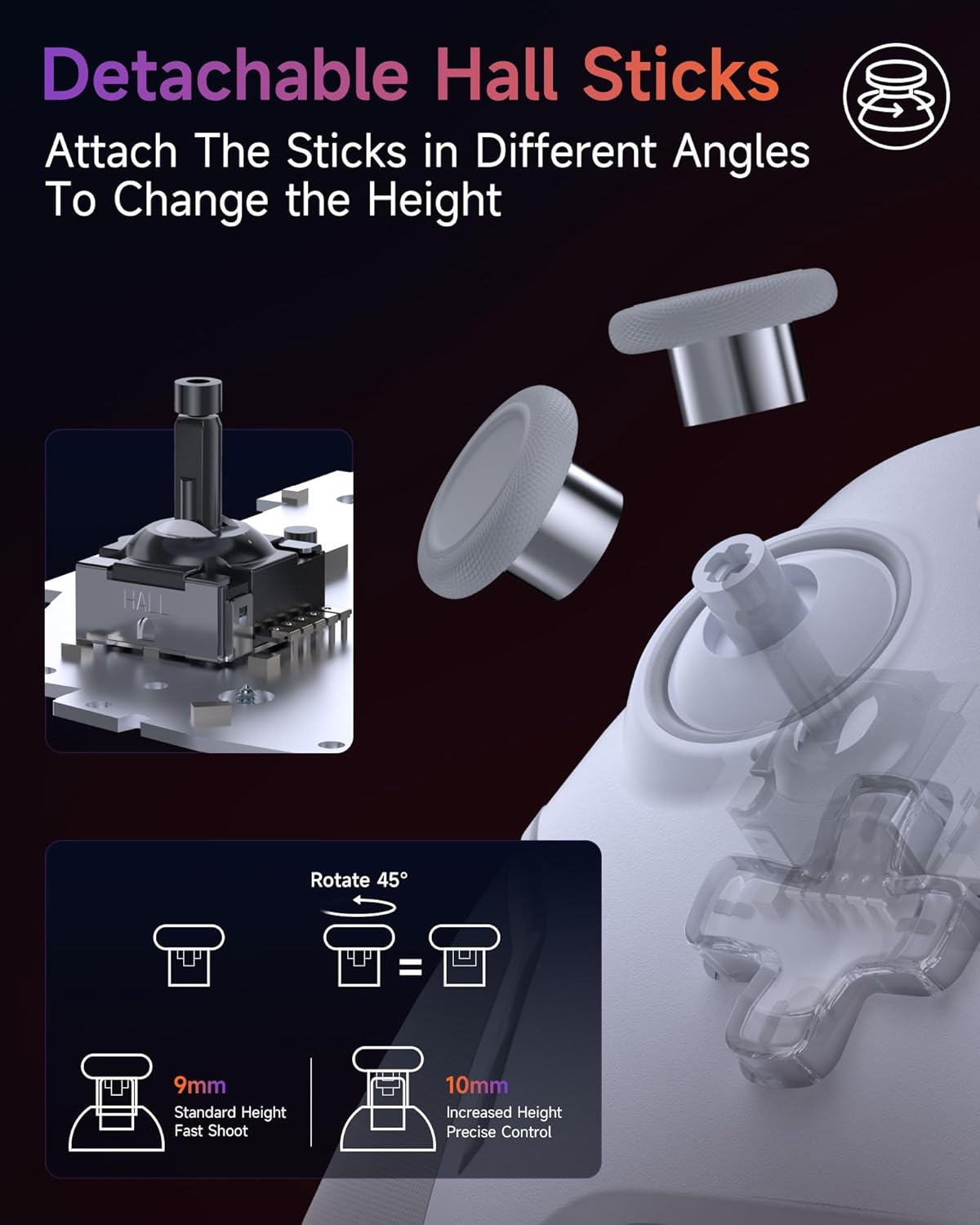 EasySMX X20 Elite Wireless PC Controller with 2-in-1 Switchable Hall Trigger - Removable Hall Joystick - RGB Light - 1000mAh Battery for PC/Switch/Mobile