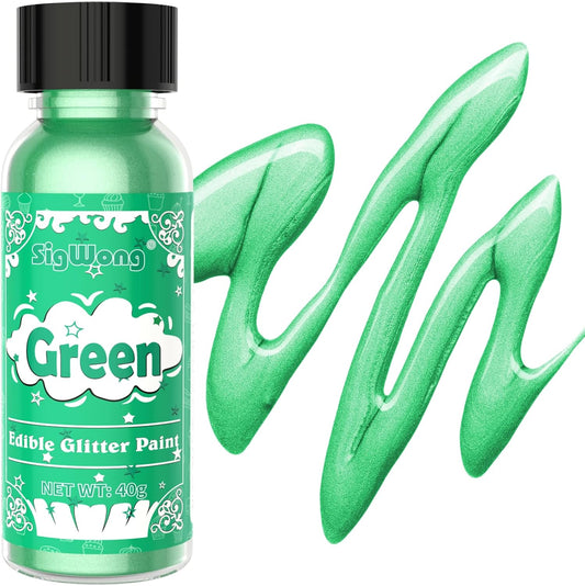 Edible Glitter Paint - 40g Liquid Food Colouring Edible Glitter for Cakes, Food Grade Liquid Luster Dust Metallic Paint for Cake Decorating, Baking, Macaron, Candy, Cookie-Green