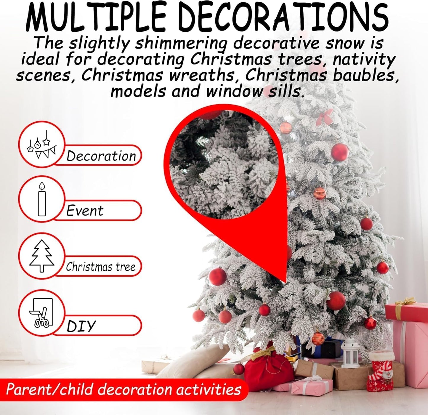 Fake Snow Christmas - Artificial Snow in Powder 250g - Pretend Snowflake Powder Decorations for Christmas- Santa Footprint Snow