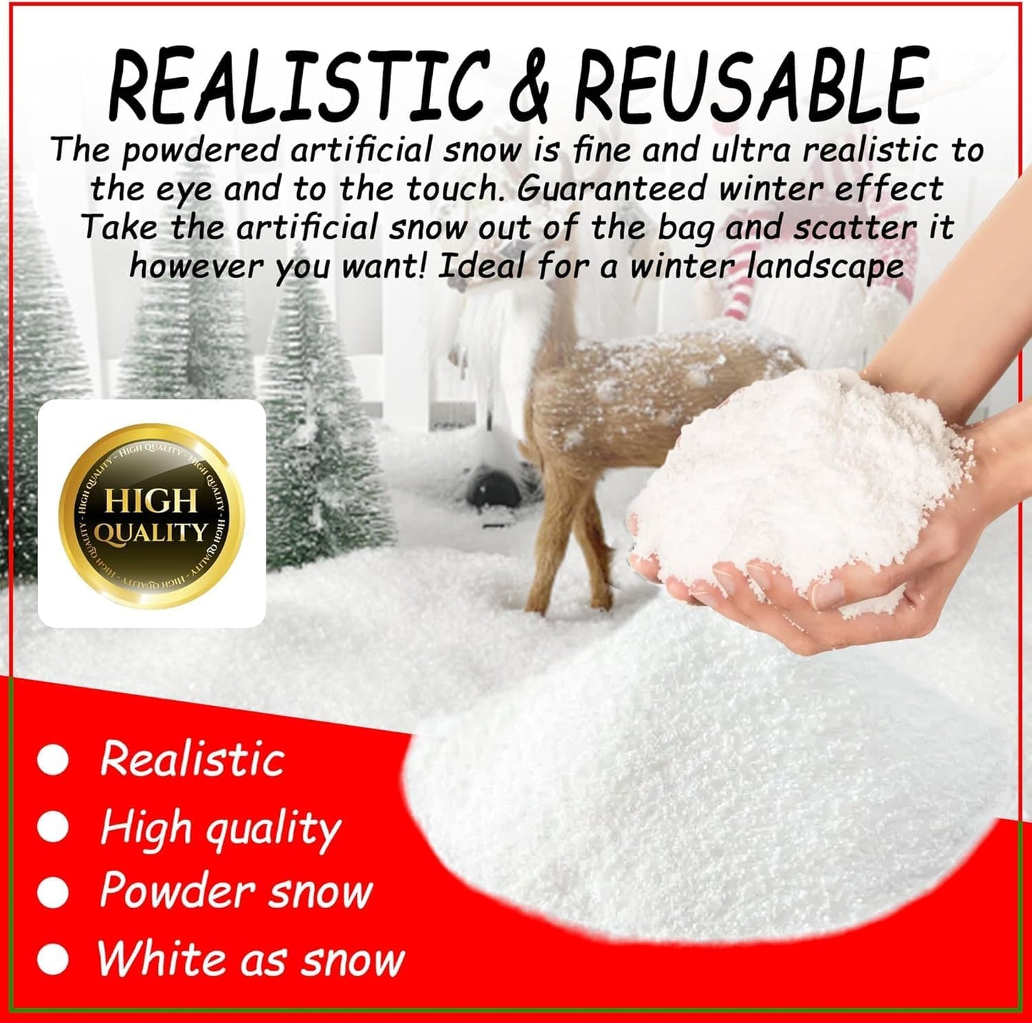 Fake Snow Christmas - Artificial Snow in Powder 250g - Pretend Snowflake Powder Decorations for Christmas- Santa Footprint Snow