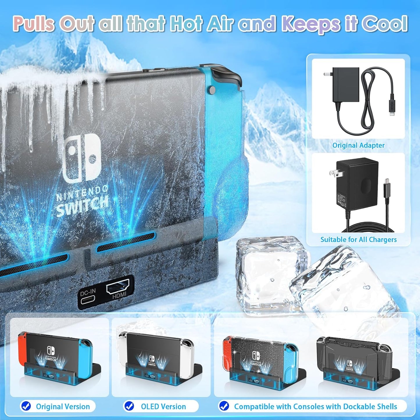 Switch Charger Dock Station Compatible with Nintendo Switch/OLED for Joycon Controller Charger, Support 4K/1080P HDMI Switch TV Adapter, Switch TV Docking Station with 12 Game Slots (Black)