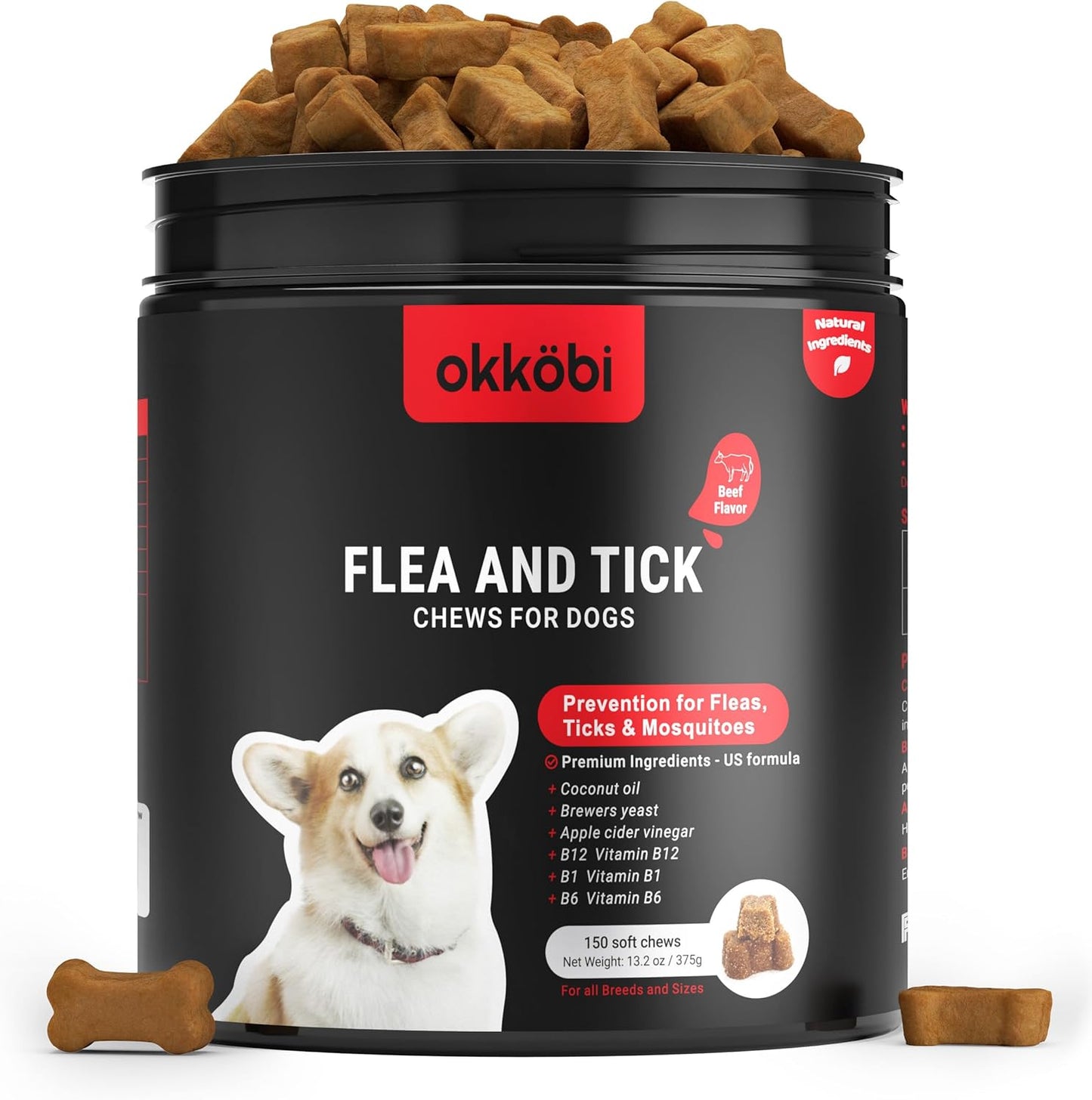 Flea and Tick Treatment for Dogs Chewable - 150 Chews - Dog flea & Tick Control - Flea and Tick Chewables for Dogs - Vet approved US Oral Flea Treatment for Dogs - Beef