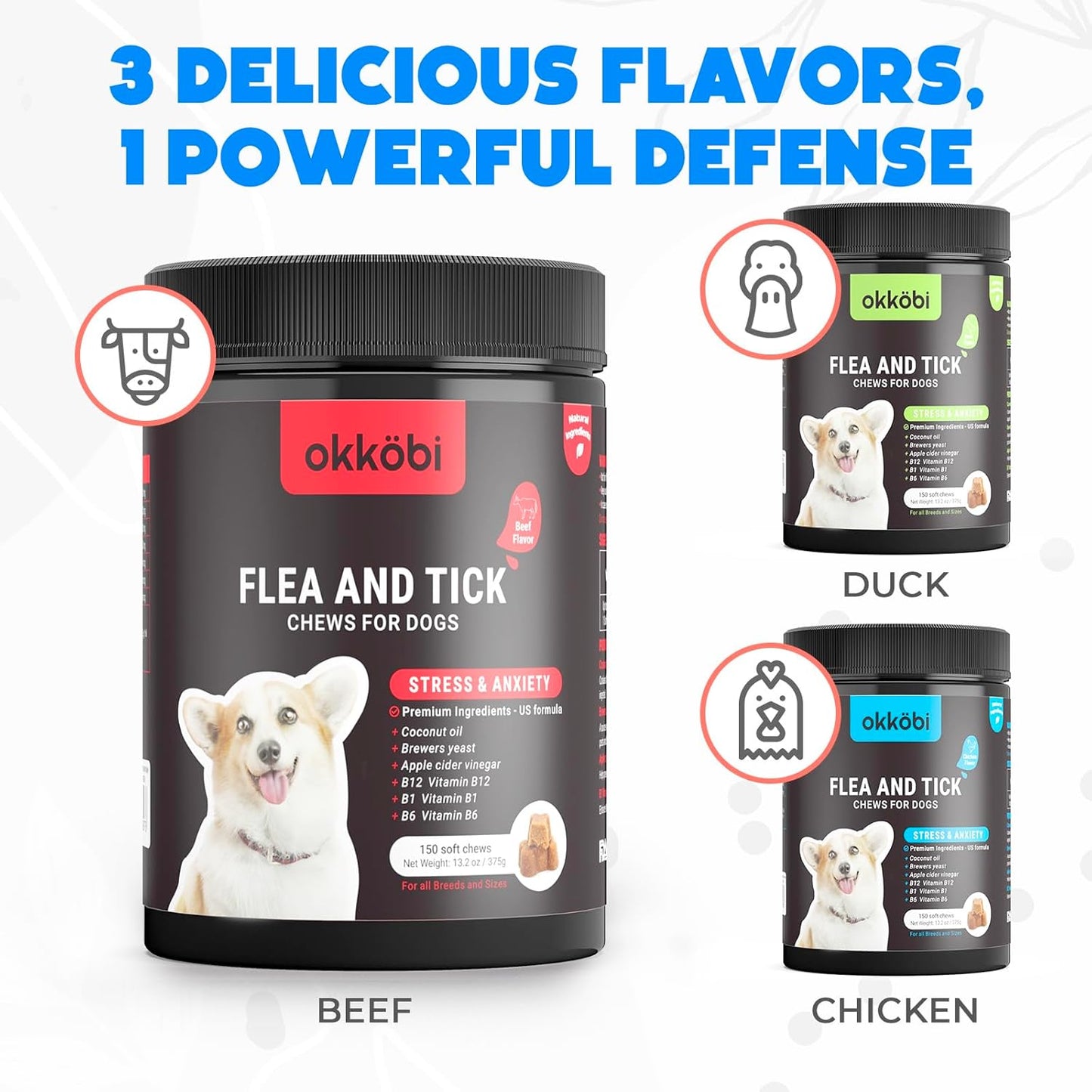Flea and Tick Treatment for Dogs Chewable - 150 Chews - Dog flea & Tick Control - Flea and Tick Chewables for Dogs - Vet approved US Oral Flea Treatment for Dogs - Beef