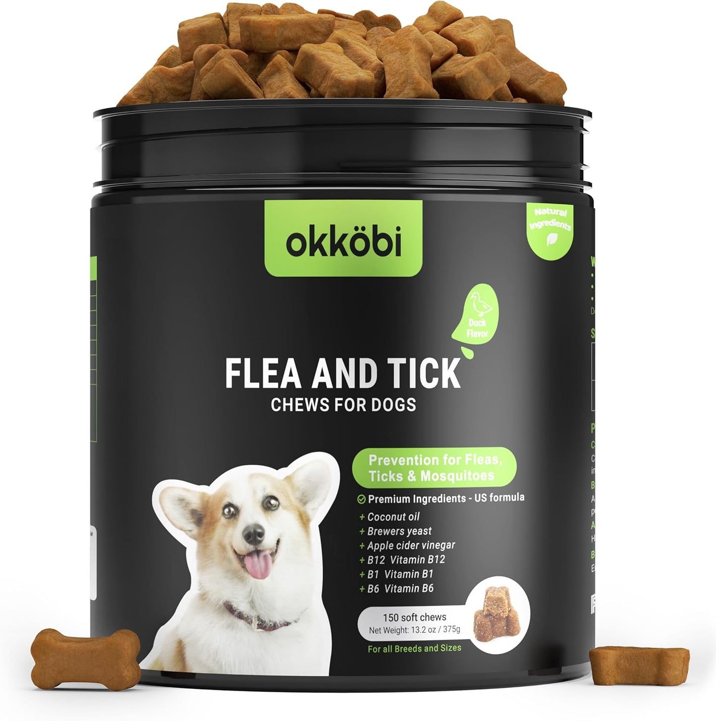 Flea and Tick Treatment for Dogs Chewable - 150 Chews - Dog flea & Tick Control - Flea and Tick Chewables for Dogs - Vet approved US Oral Flea Treatment for Dogs - Duck