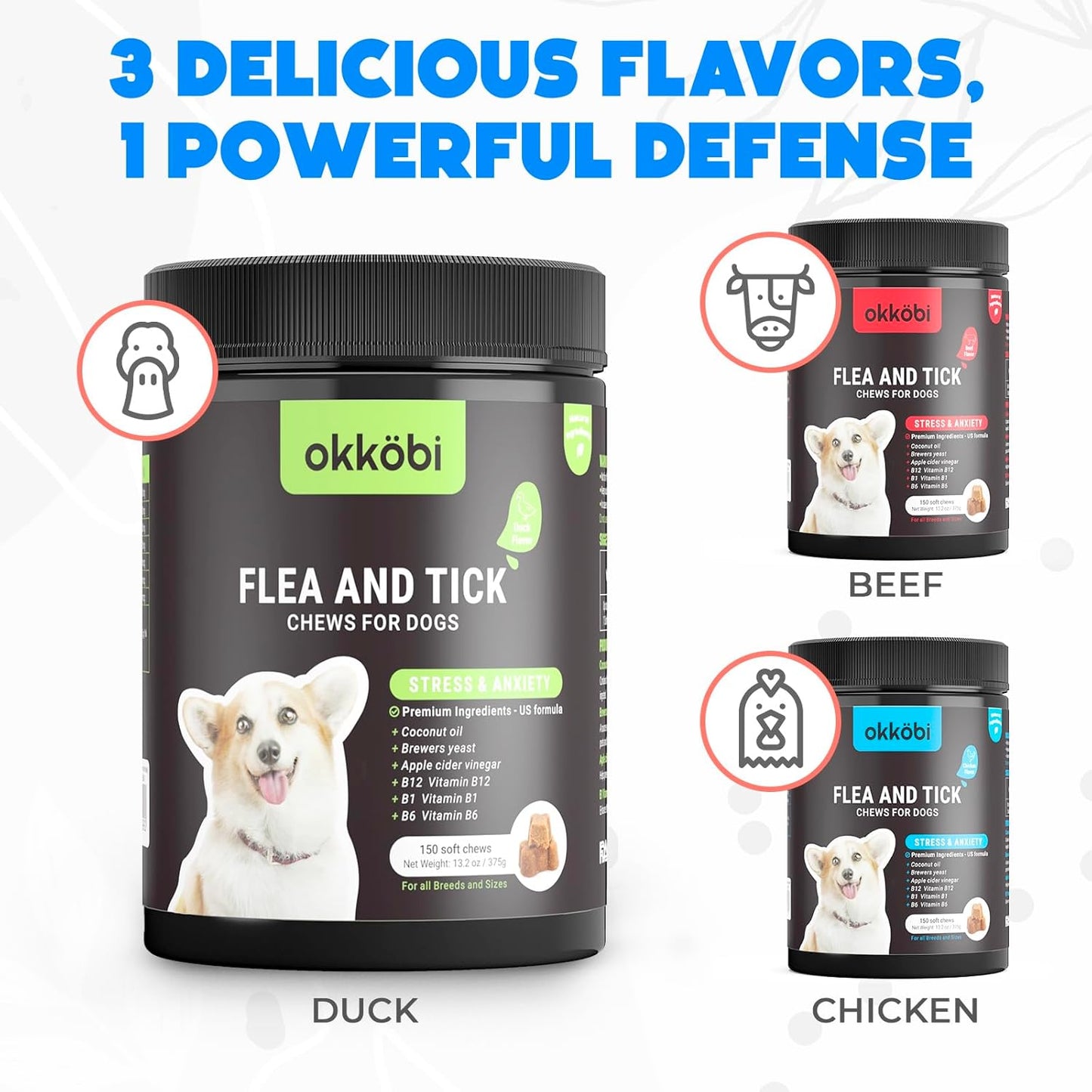 Flea and Tick Treatment for Dogs Chewable - 150 Chews - Dog flea & Tick Control - Flea and Tick Chewables for Dogs - Vet approved US Oral Flea Treatment for Dogs - Duck