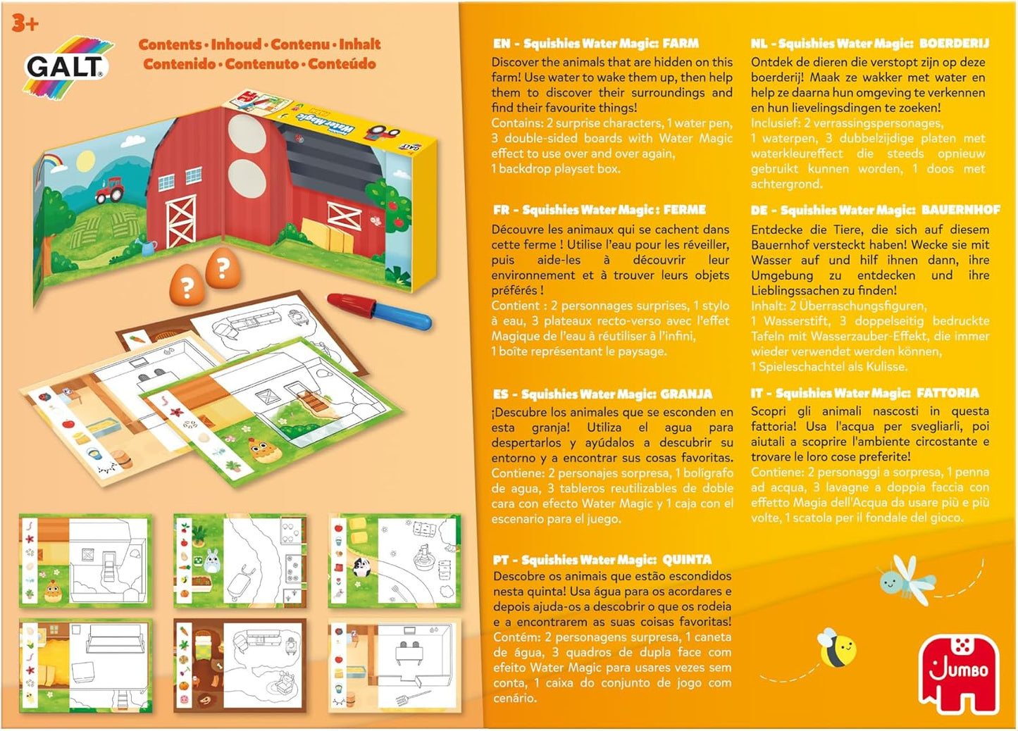 Galt Water Magic Squishies Farm Reusable Colouring Books for Children, Reusable Pictures for Kids to Colour, Magicall