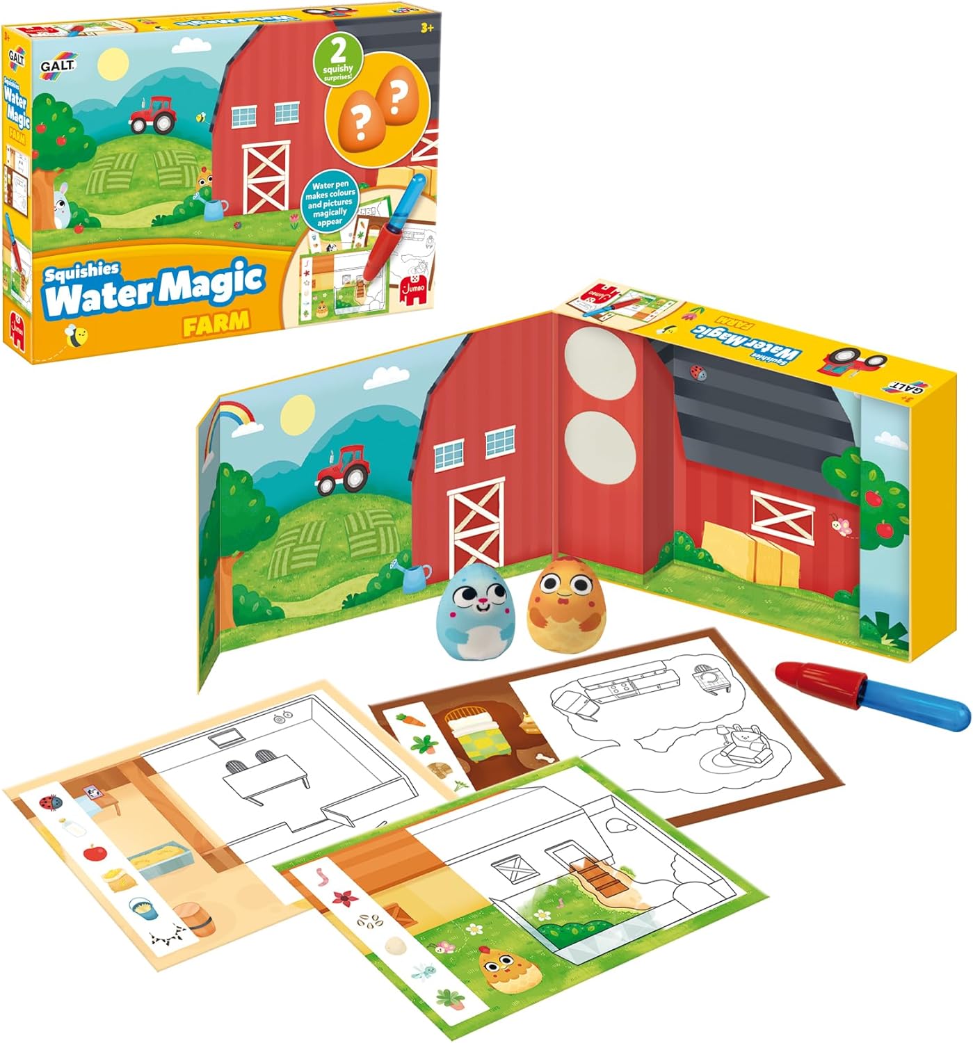 Galt Water Magic Squishies Farm Reusable Colouring Books for Children, Reusable Pictures for Kids to Colour, Magicall