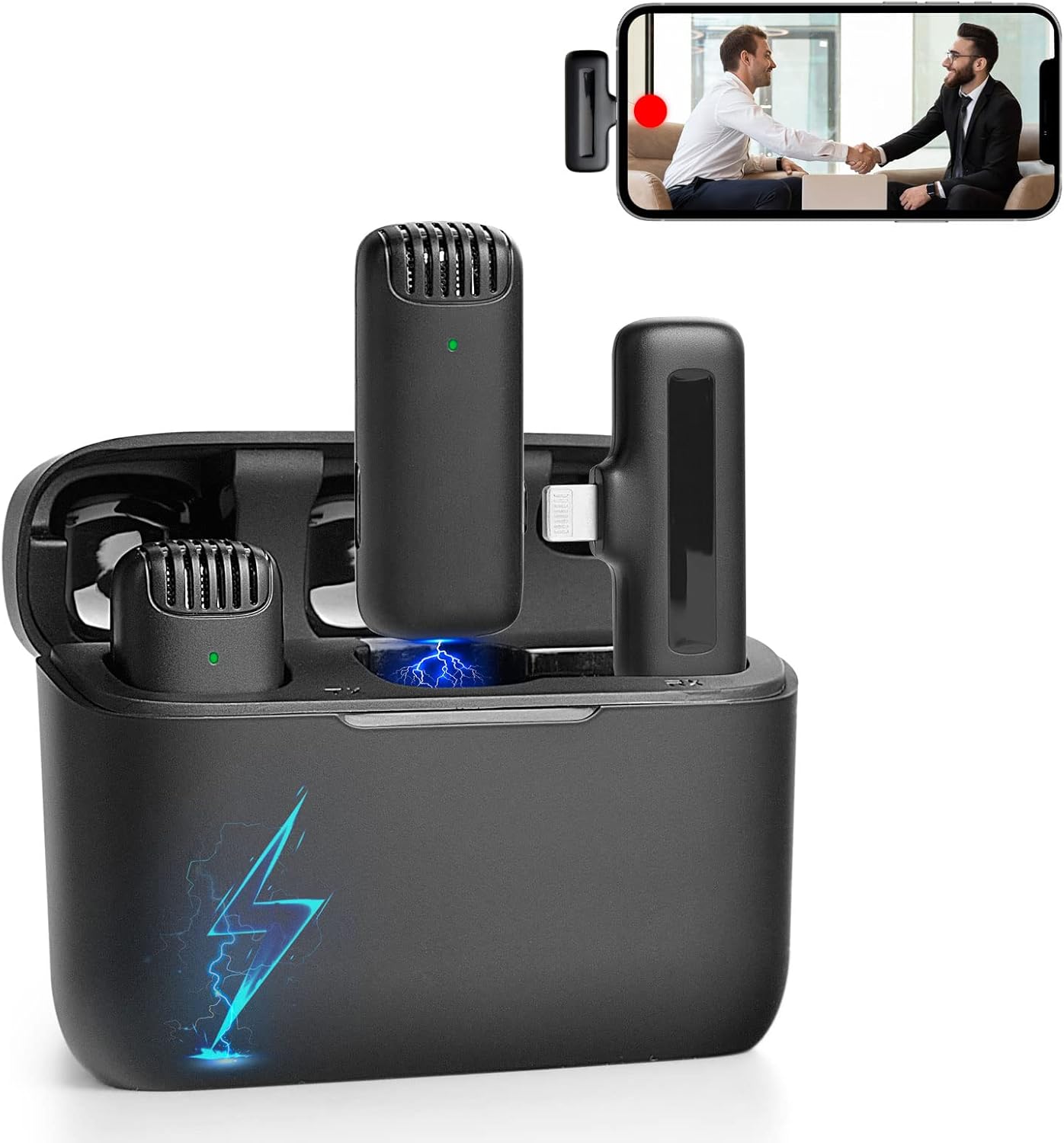 2 Pack Wireless Lavalier Microphone for iPhone iPad with Charging Case, 7H Professional Lapel Microphone Cordless Mini Mic,Clip on Microphone for Video Recording,Interview Podcast Vlog YouTube