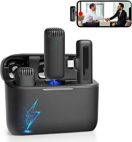 2 Pack Wireless Lavalier Microphone for iPhone iPad with Charging Case, 7H Professional Lapel Microphone Cordless Mini Mic,Clip on Microphone for Video Recording,Interview Podcast Vlog YouTube
