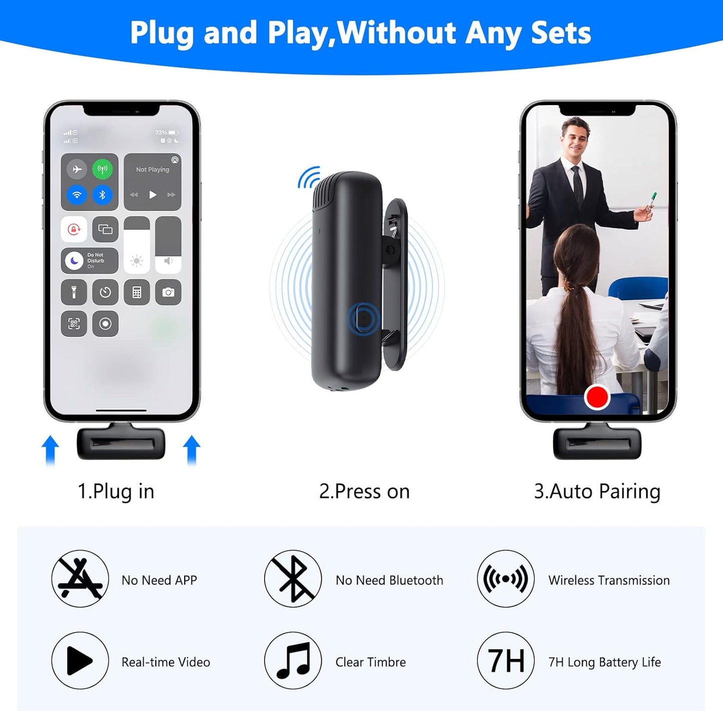 2 Pack Wireless Lavalier Microphone for iPhone iPad with Charging Case, 7H Professional Lapel Microphone Cordless Mini Mic,Clip on Microphone for Video Recording,Interview Podcast Vlog YouTube