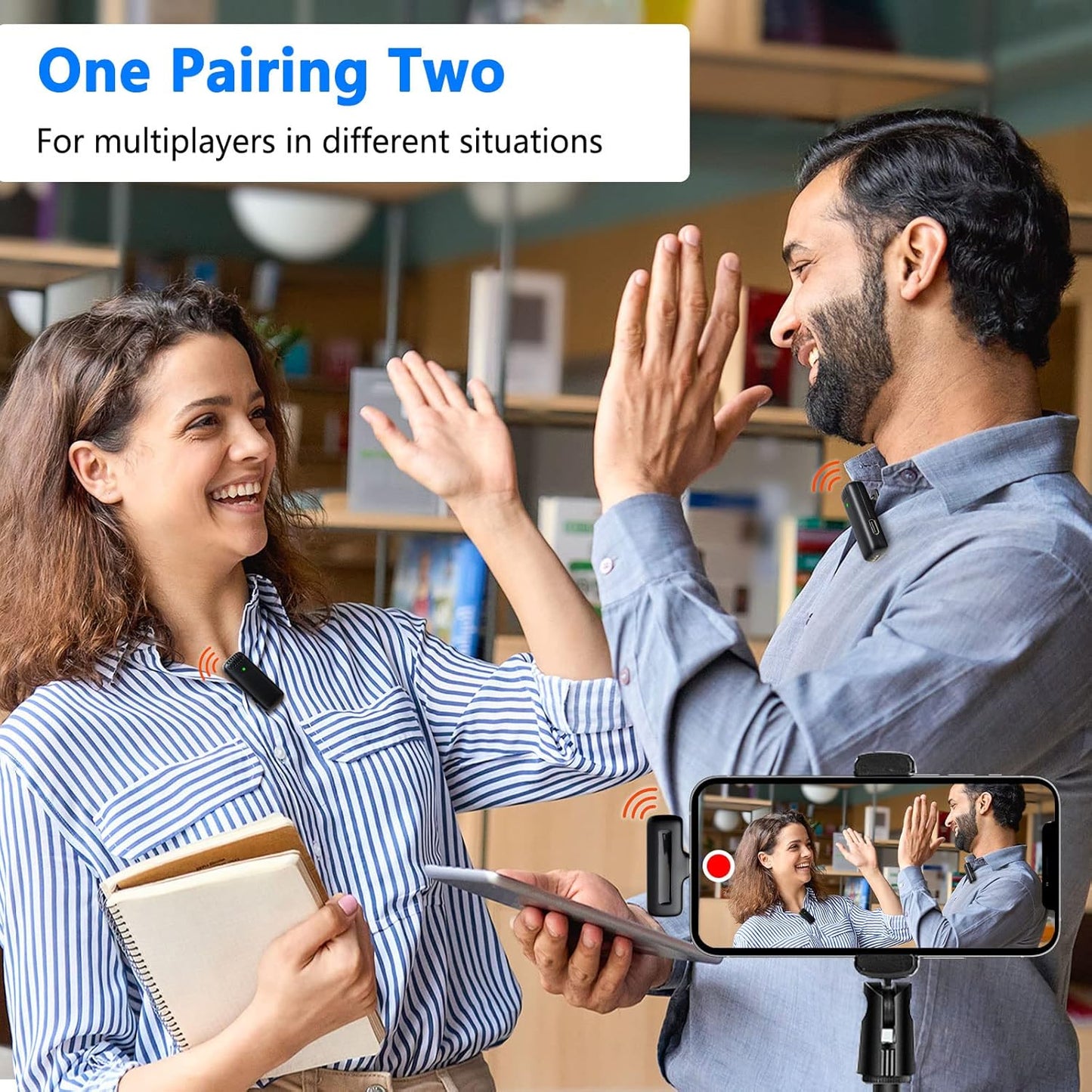 2 Pack Wireless Lavalier Microphone for iPhone iPad with Charging Case, 7H Professional Lapel Microphone Cordless Mini Mic,Clip on Microphone for Video Recording,Interview Podcast Vlog YouTube