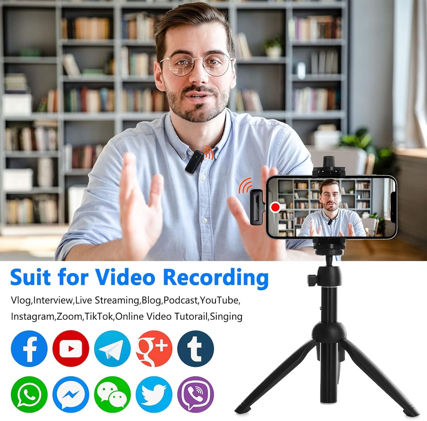 2 Pack Wireless Lavalier Microphone for iPhone iPad with Charging Case, 7H Professional Lapel Microphone Cordless Mini Mic,Clip on Microphone for Video Recording,Interview Podcast Vlog YouTube