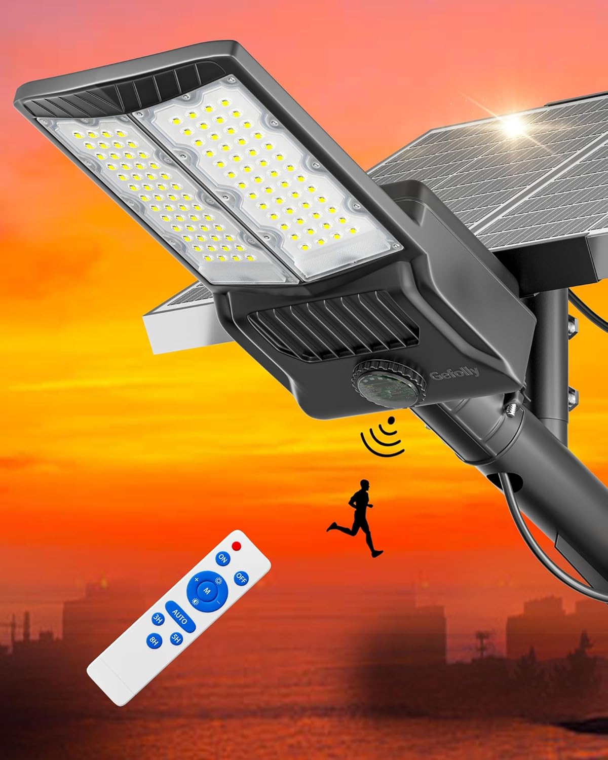 SL-10100W Solar Street Lights Outdoor,Commercial Parking Lot Light Dusk to Dawn IP67 Waterproof 6500K Security Flood Lights Lamp for Yard, Road, Basketball Courts