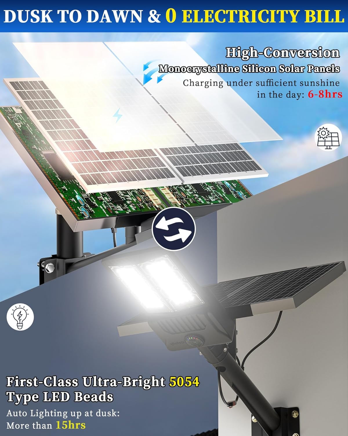 SL-10100W Solar Street Lights Outdoor,Commercial Parking Lot Light Dusk to Dawn IP67 Waterproof 6500K Security Flood Lights Lamp for Yard, Road, Basketball Courts