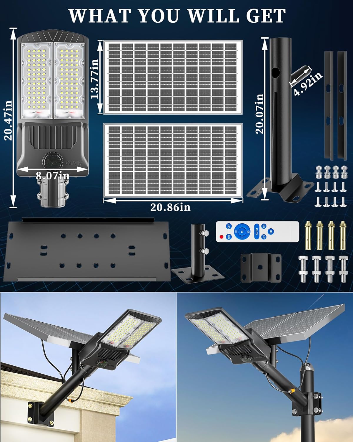 SL-10100W Solar Street Lights Outdoor,Commercial Parking Lot Light Dusk to Dawn IP67 Waterproof 6500K Security Flood Lights Lamp for Yard, Road, Basketball Courts