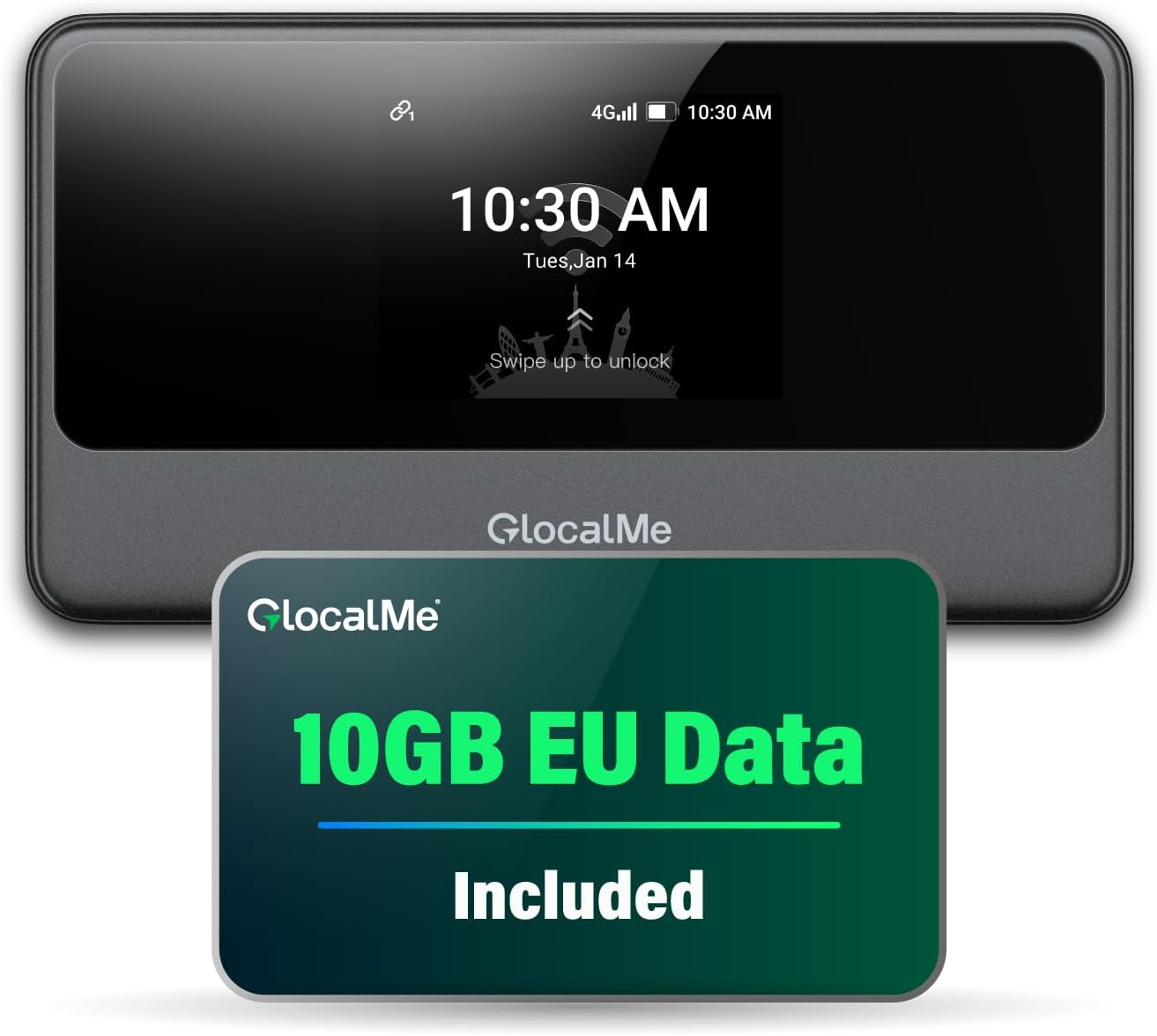GlocalMe MeowGo Portable WiFi Hotspot 4G, MiFi with 10GB European Data, Cat 13 High-Speed Mobile WiFi Router, DL 390 Mbps/UL 150 Mbps, SIM-Free, Covers Over 200 Countries, 15-Hour Use Travel Router