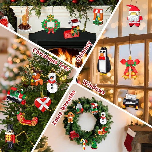 Advent Calendar Christmas Ornaments Building Set, 24 Days Countdown Hanging Christmas Tree Decor Wreath Santa Snowman Xmas Gift Stocking Stuffer Building Toys for Kids Boys Girls Ages 6+