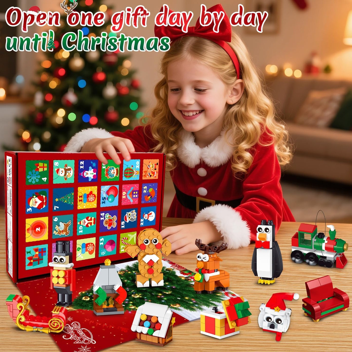 Advent Calendar Christmas Ornaments Building Set, 24 Days Countdown Hanging Christmas Tree Decor Wreath Santa Snowman Xmas Gift Stocking Stuffer Building Toys for Kids Boys Girls Ages 6+