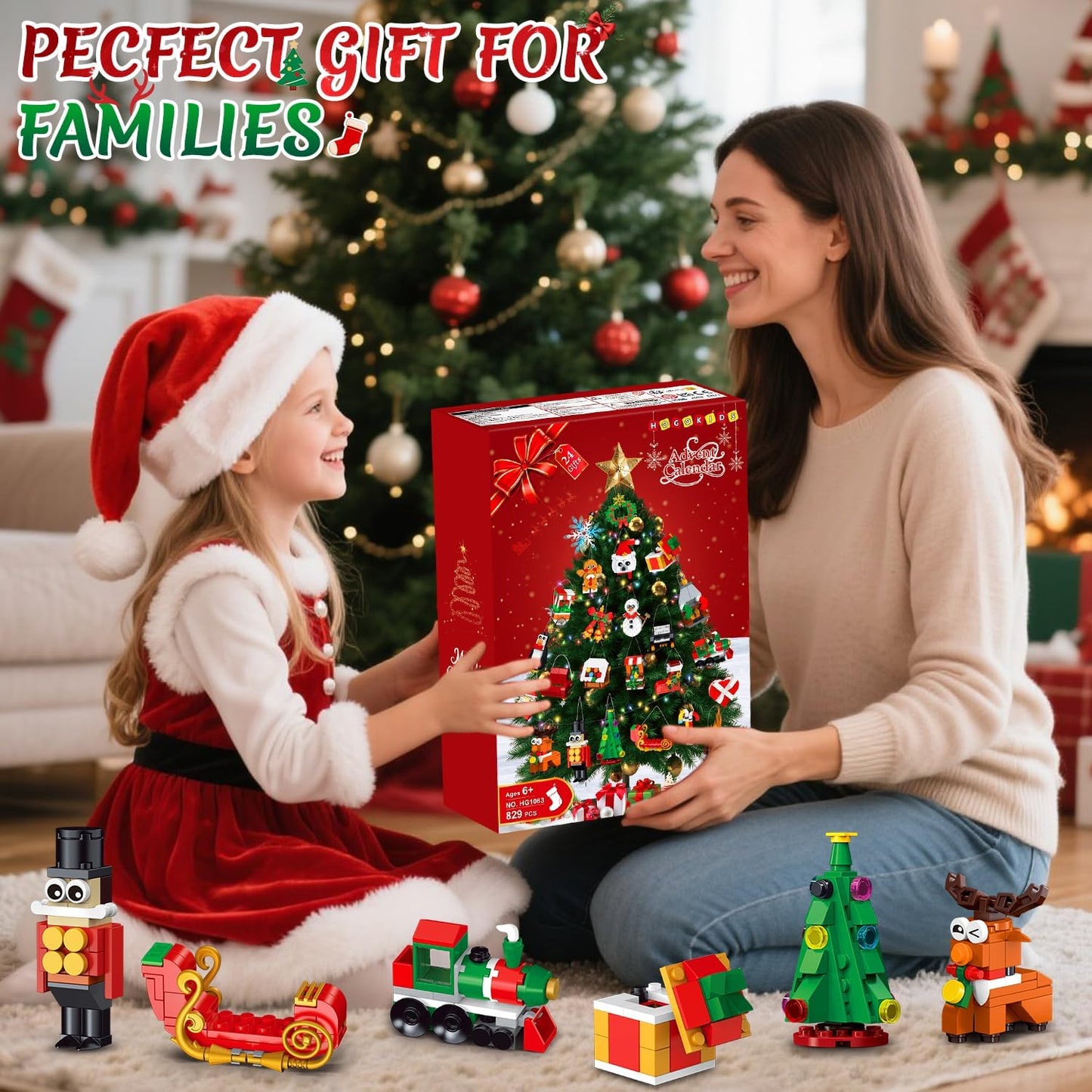 Advent Calendar Christmas Ornaments Building Set, 24 Days Countdown Hanging Christmas Tree Decor Wreath Santa Snowman Xmas Gift Stocking Stuffer Building Toys for Kids Boys Girls Ages 6+