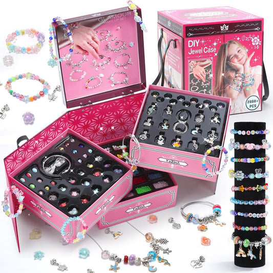 Bracelet Making Kit with Beads Box, Beads Making Supplies Kit for Girls, DIY Craft Set for Kids, Perfect Birthday Christ Gifts for Girls