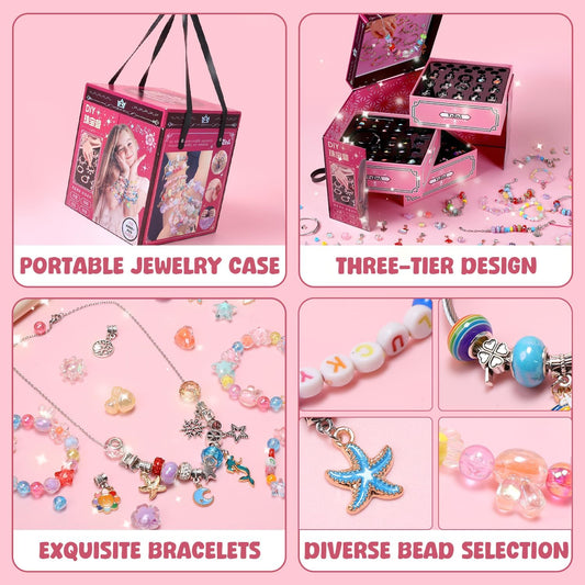 Bracelet Making Kit with Beads Box, Beads Making Supplies Kit for Girls, DIY Craft Set for Kids, Perfect Birthday Christ Gifts for Girls