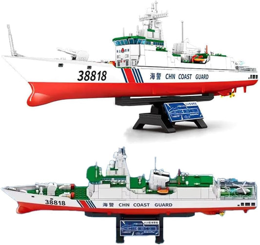 Type 818 Coast Guard Ship Building Block Set, 691 Pcs Navy Guided Missile Destroyer, Warship Building Set