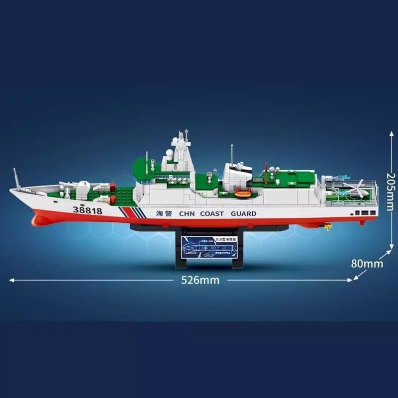 Type 818 Coast Guard Ship Building Block Set, 691 Pcs Navy Guided Missile Destroyer, Warship Building Set
