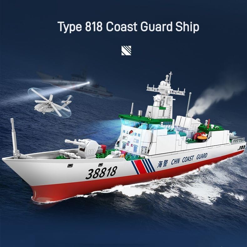 Type 818 Coast Guard Ship Building Block Set, 691 Pcs Navy Guided Missile Destroyer, Warship Building Set