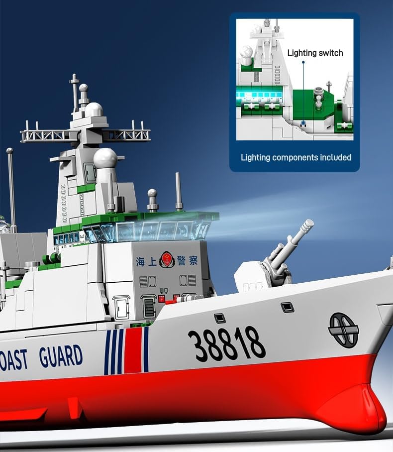 Type 818 Coast Guard Ship Building Block Set, 691 Pcs Navy Guided Missile Destroyer, Warship Building Set