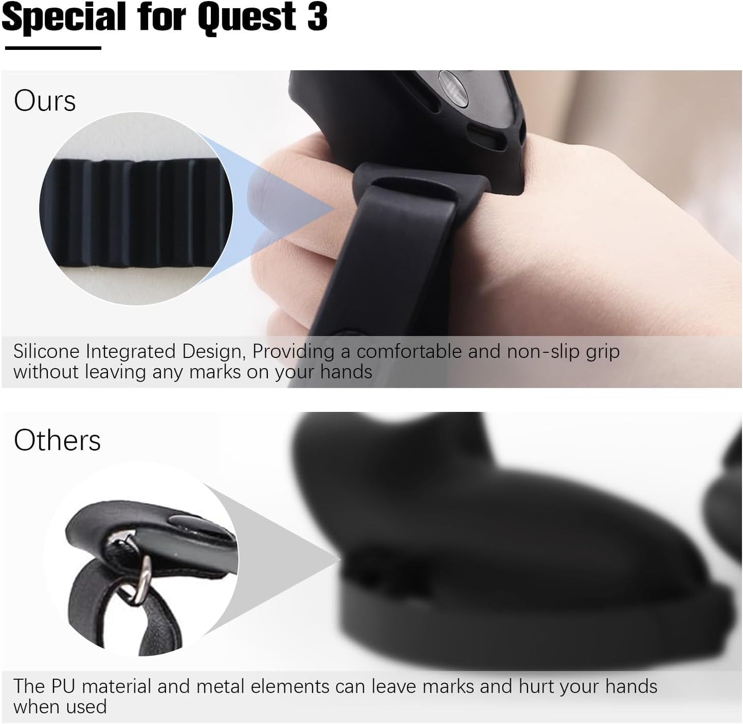 Controller Grips, Touch Plus Controllers Grip Cover for Meta Quest 3, Hand Grip Protector with Knuckle Straps, Controllers Straps Silicone Covers Protector, Non-Slip Thumbstick Covers