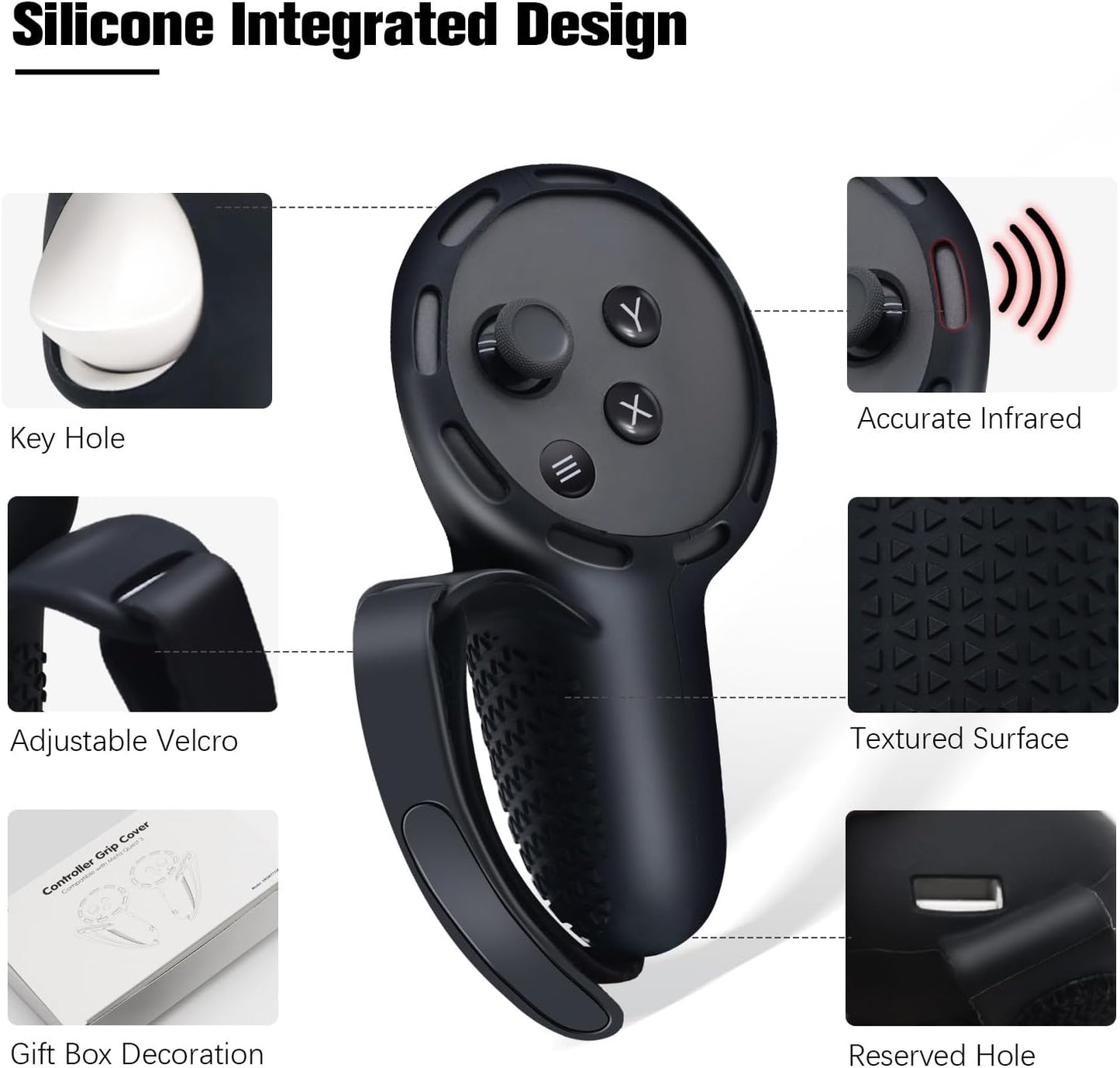 Controller Grips, Touch Plus Controllers Grip Cover for Meta Quest 3, Hand Grip Protector with Knuckle Straps, Controllers Straps Silicone Covers Protector, Non-Slip Thumbstick Covers