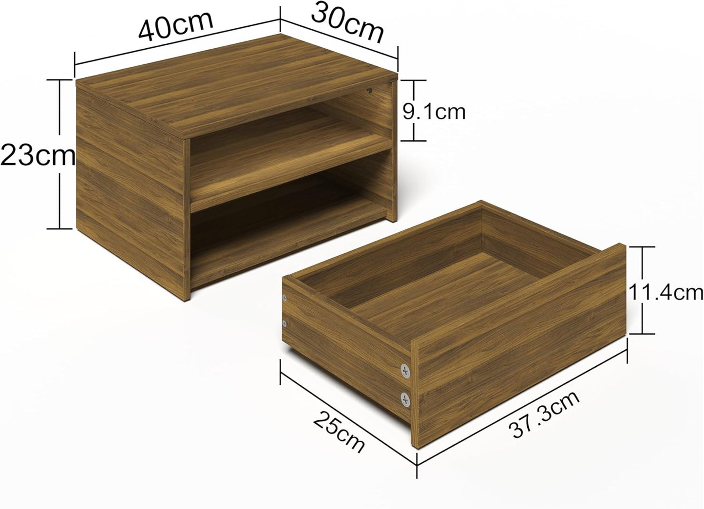Floating Bedside Table, Wall Mounted Nightstand with Storage Drawer and Open Shelf Modern Wooden Bedside Table for Bedroom,Walnut Brown