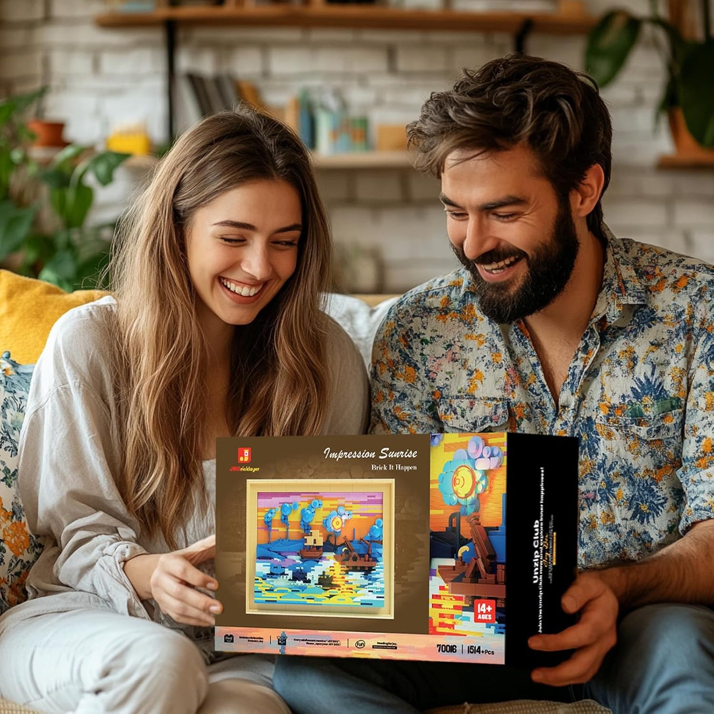 Art Monet Impression Sunrise Building Sets, 3D Painting Frame with Light, Wall Art Craft Kit Table Display for Home Office Decor, Creative Gifts for Adults Boys Girls (1514 Pcs)